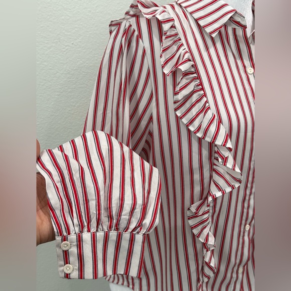 Forever 21 Red and White Striped Ruffle Blouse Size M - Picture 5 of 7